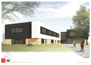 A rendering of BVP High School from the front of the building
